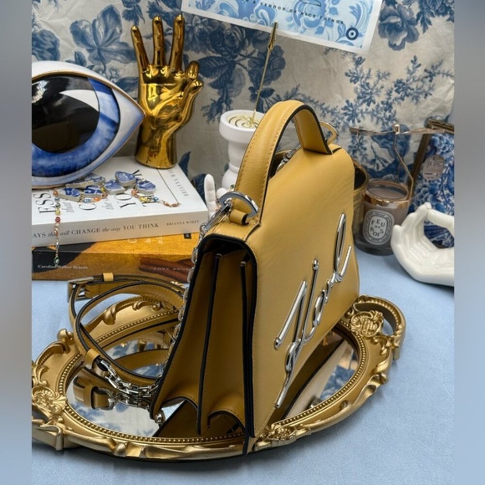 🆕 KARL LAGERFELD 🧿 NWOT K/Signature Medium Crossbody Bag, Trench Beige Yellow - Picture 14 of 16